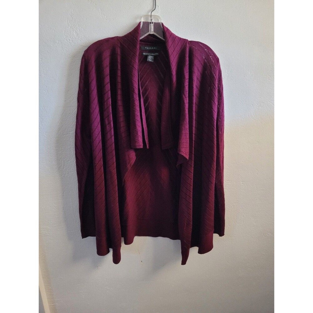 Maroon Tahari 100% Merino Wool Cardigan Size XL Knit Dark Romantic minimalist